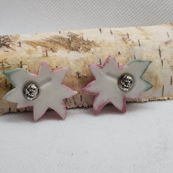 Ceramic porcelain poinsettia earrings rose pinkish - Picture 3 of 4